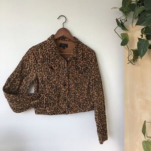 Cropped Denim Jacket- Leopard Print